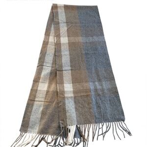 Saks Fifth Avenue 100% Cashmere Plaid Scarf Brown Gray Luxury Winter Unisex